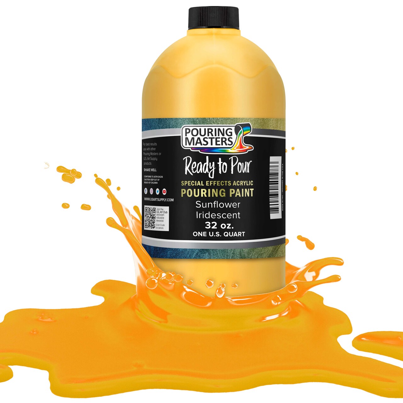 Pouring Masters Sunflower Iridescent Special Effectsr Acrylic Pouring Paint - Premium 32-Ounce Pre-Mixed Fluid Acrylic Paint - Fluid Art Supplies for Canvas, Wood, Paper, Tile & Rocks